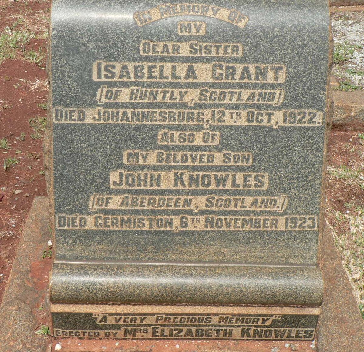 GRANT Isabella -1922 :: KNOWLES John -1923