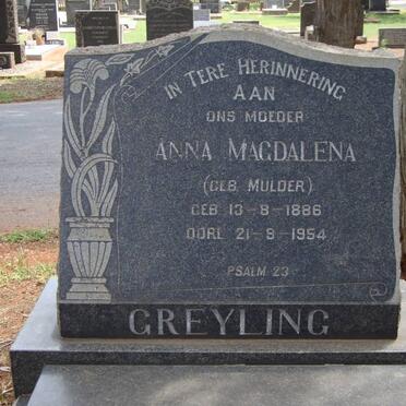GREYLING Anna Magdalena nee MULDER 1886-1954