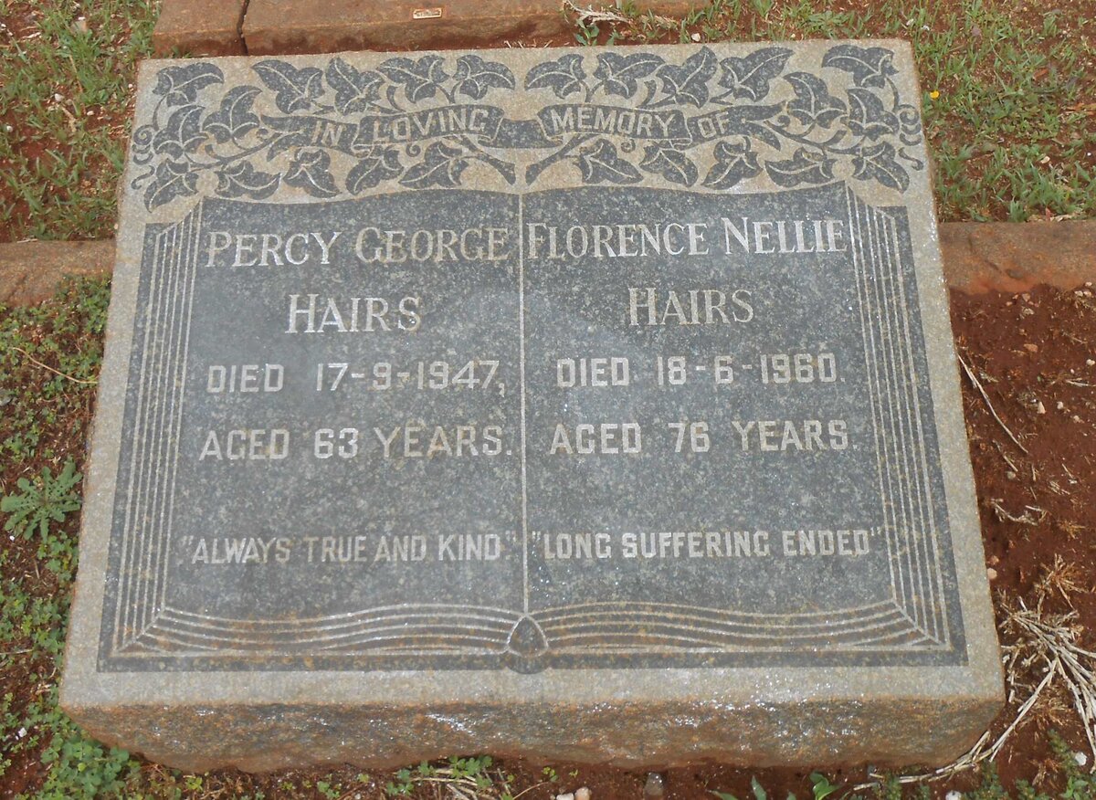 HAIRS Percy George -1947 &amp; Florence Nellie -1960