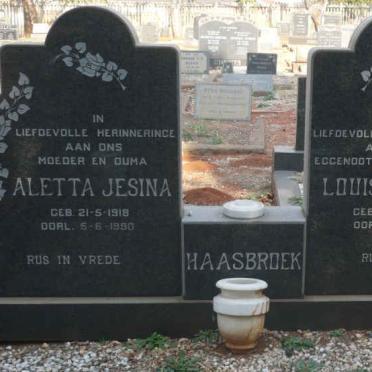 HAASBROEK Louis Jonas 1909-1978 &amp; Aletta Jesina 1918-1990