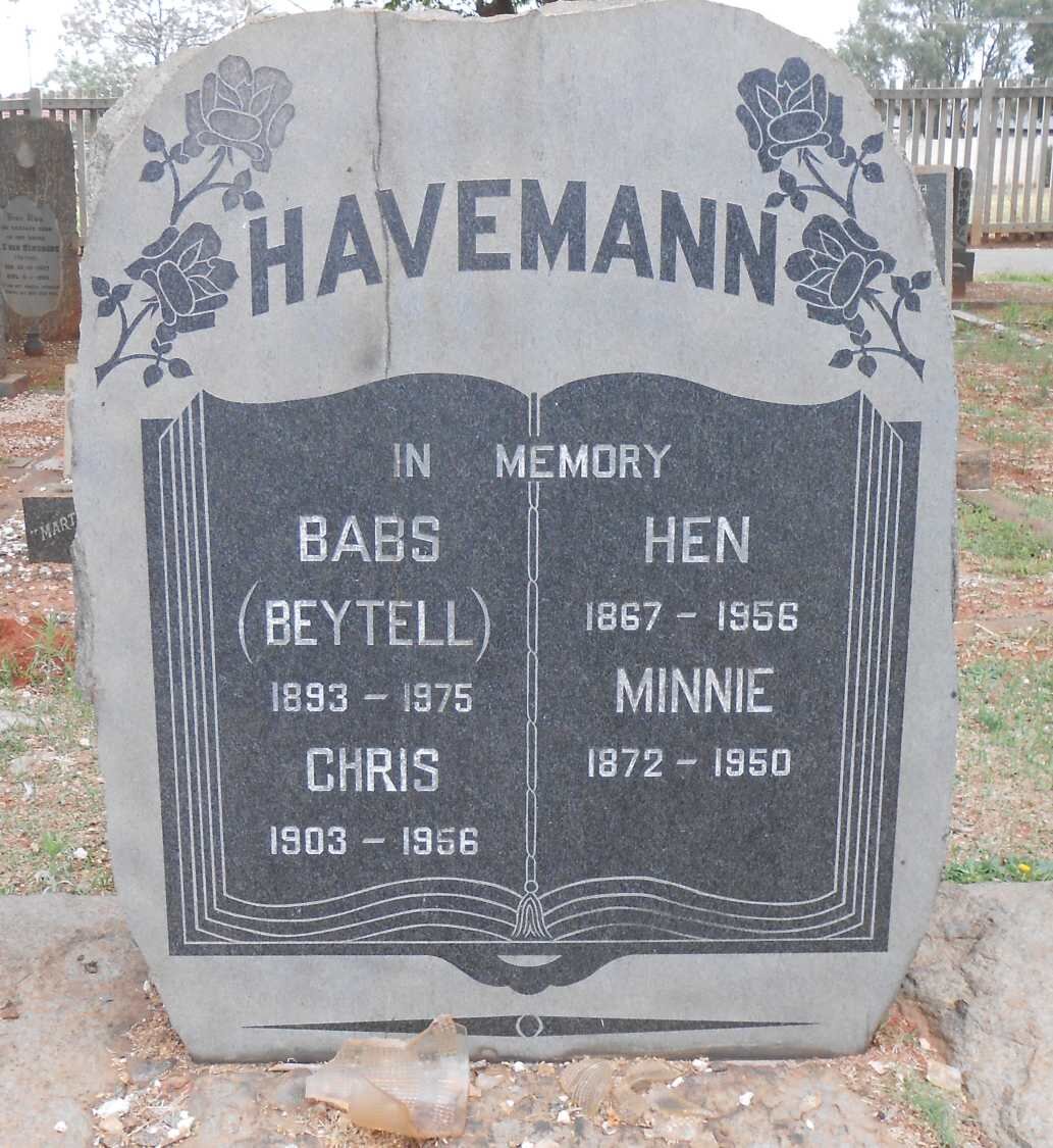 HAVEMANN Hen 1867-1956 &amp; Minnie 1872-1950 :: HAVEMANN Babs nee BEYTELL 1893-1975 :: HAVEMANN Chris 1903-1956