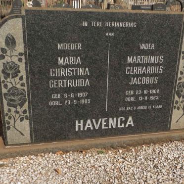 HAVENGA Marthinus Gerhardus Jacobus 1902-1963 &amp; Maria Christina Gertruida 1907-1989