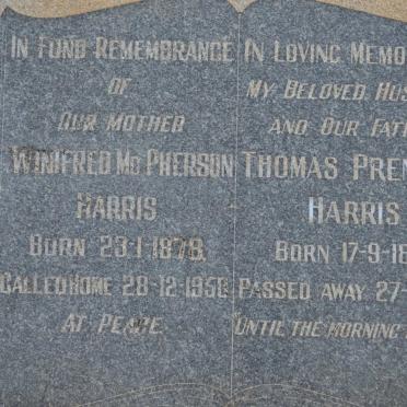 HARRIS Thomas Prentice 1871-1951 &amp; Winifred McPHERSON 1878-1950