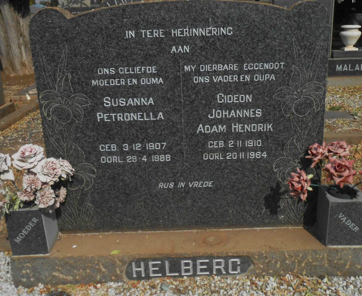 HELBERG Gideon Johannes Adam Hendrik 1910-1964 &amp; Susanna Petronella 1907-1988
