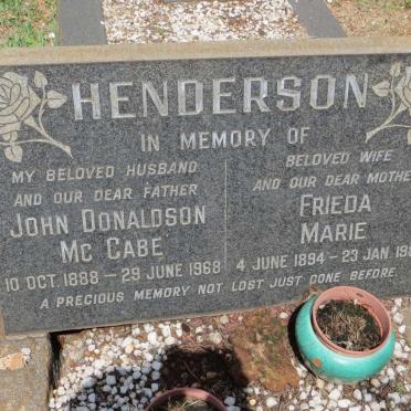 HENDERSON John Donaldson Mc Cabe 1888-1968 &amp; Frieda Marie 1894-1981