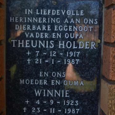 HOLDER Theunis 1917-1987 &amp; Winnie 1923-1987
