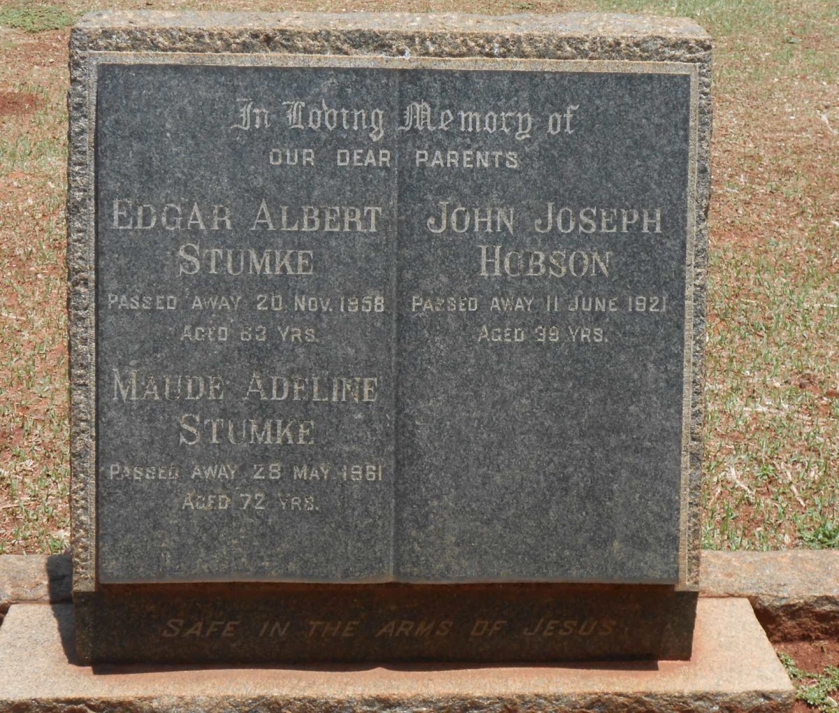 HOBSON John Joseph -1921 :: STUMKE Edgar Albert -1958 &amp; Maude Adeline -1861