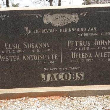 JACOBS Petrus Johannes 1915-1981 &amp; Helena Alletta 1927-1961