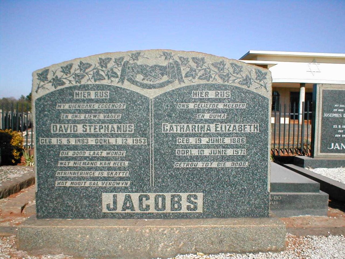 JACOBS David Stephanus 1883-1953 &amp; Catharina Elizabeth 1886-1971
