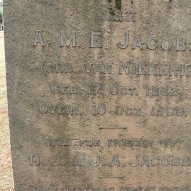 JACOBS A.M.E nee VAN NIEKERK 1862-1908