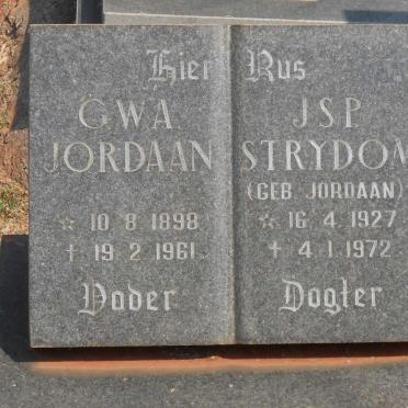 JORDAAN G.W.A. 1898-1961 :: STRYDOM J.S.P nee JORDAAN 1927-1972