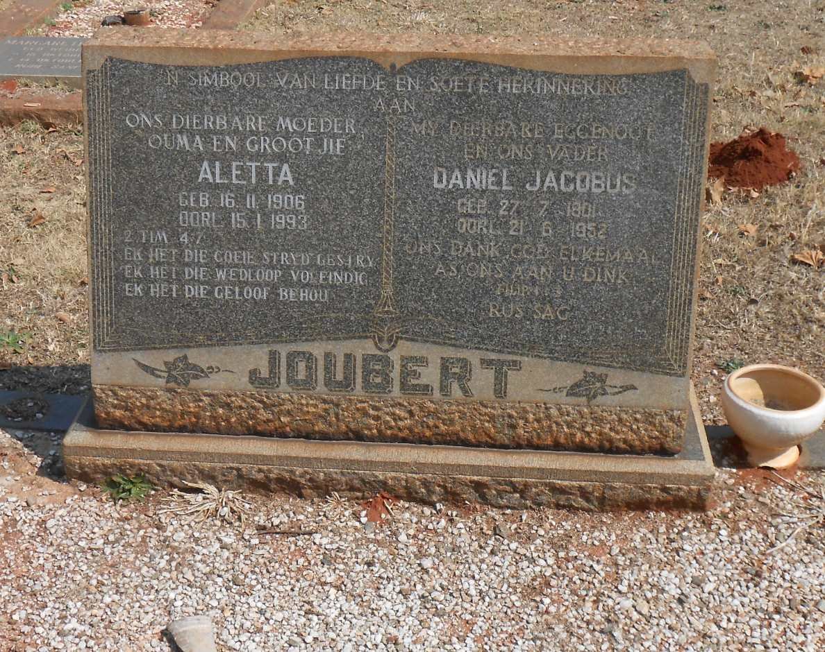 JOUBERT Daniel Jacobus 1901-1952 &amp; Aletta 1906-1993