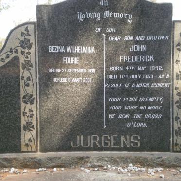 JURGENS Gezina Wilhelmina, FOURIE 1938-2008 :: JURGENS John Frederick 1942-1959