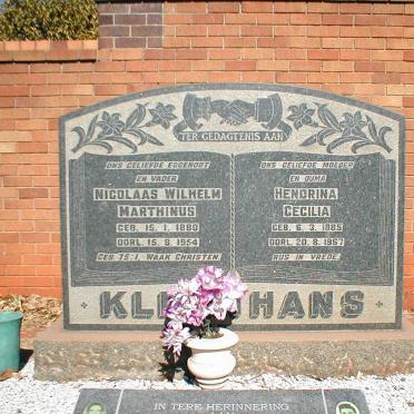 KLEYNHANS Nicholaas Wilhelm 1880-1954 &amp; Hendrina Cecilia 1885-1967