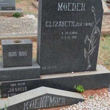 KOEKEMOER Elizabeth nee TWINE 1894-1990 :: KOEKEMOER Joshua 1926-1965