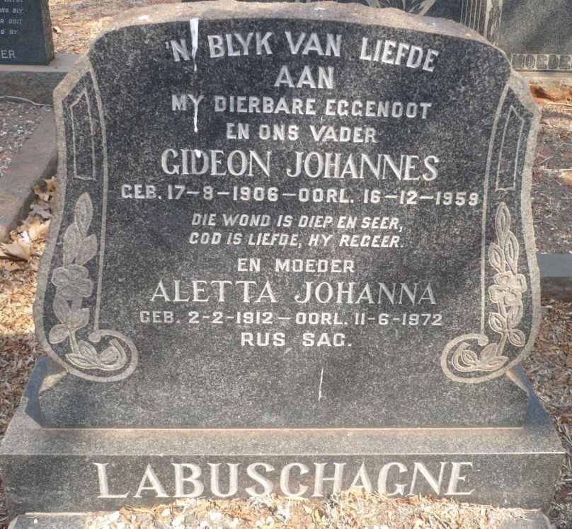 LABUSCHAGNE Gideon Johannes 1906-1959 &amp; Aletta Johanna 1912-1972