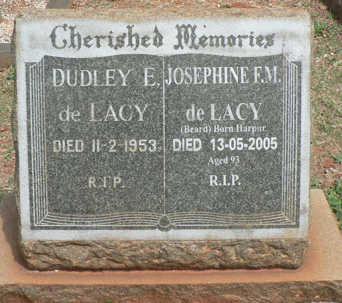 LACY Dudley E., de -1953 &amp; Josephine F.M. formerly BEARD nee HARPUR -2005