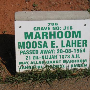 LAHER Marhoom Moosa E. -1954