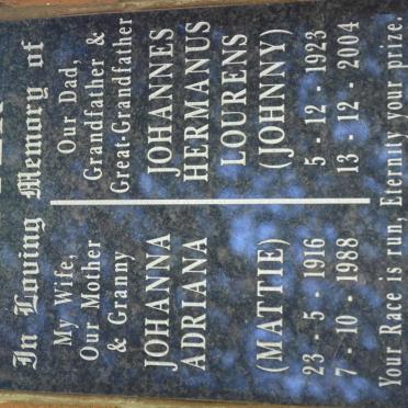 LOTTER Johannes Hermanus Lourens 1923-2004 &amp; Johanna Adriana 1916-1988