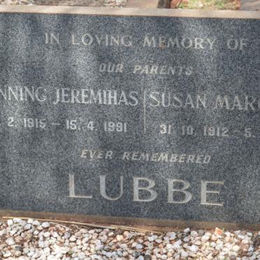 LUBBE Henning Jeremihas 1915-1991 &amp; Susan Margaret 1912-1966