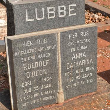 LUBBE Roedolf Gideon -1964 &amp; Anna Catharina -1984