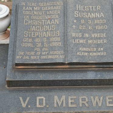 MERWE Christiaan Jacobus Stephanus, v.d. 1888-1869 &amp; Hester Susanna 1893-1980