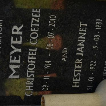 MEYER Christoffel Coetzee 1914-2010 &amp; Hester Jannet 1922-1989