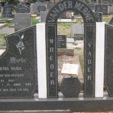 MERWE Adriaan Johannes Jacobus, van der 1921- &amp; Martha Maria VAN HEERDEN 1928-1993