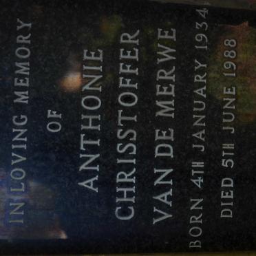 MERWE Anthonie Chrisstoffer, van de 1934-1988