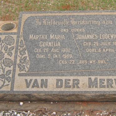 MERWE Johannes Lodewicus, van der 1883-1957 &amp; Martha Maria Cornelia 1882-1968