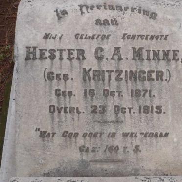 MINNE Hester C.A. nee KRITZINGER 1871-1915