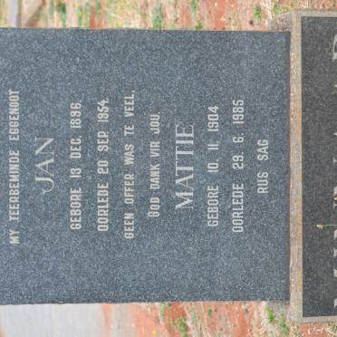 MINNAAR Jan 1896-1954 &amp; Mattie 1904-1985