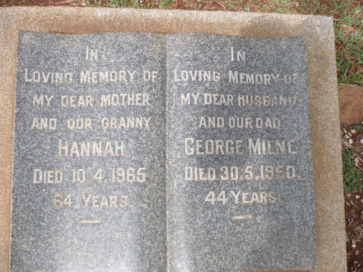 MILNE George -1950 &amp; Hannah -1965