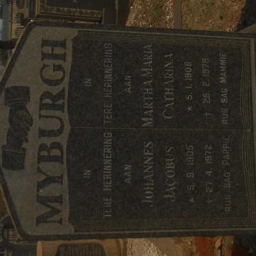 MYBURGH Johannes Jacobus 1905-1972 &amp; Martha Maria Catharina 1908-1978