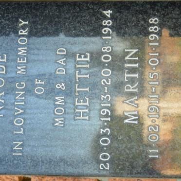 NAUDE Martin 1911-1988 &amp; Hettie 1913-1984