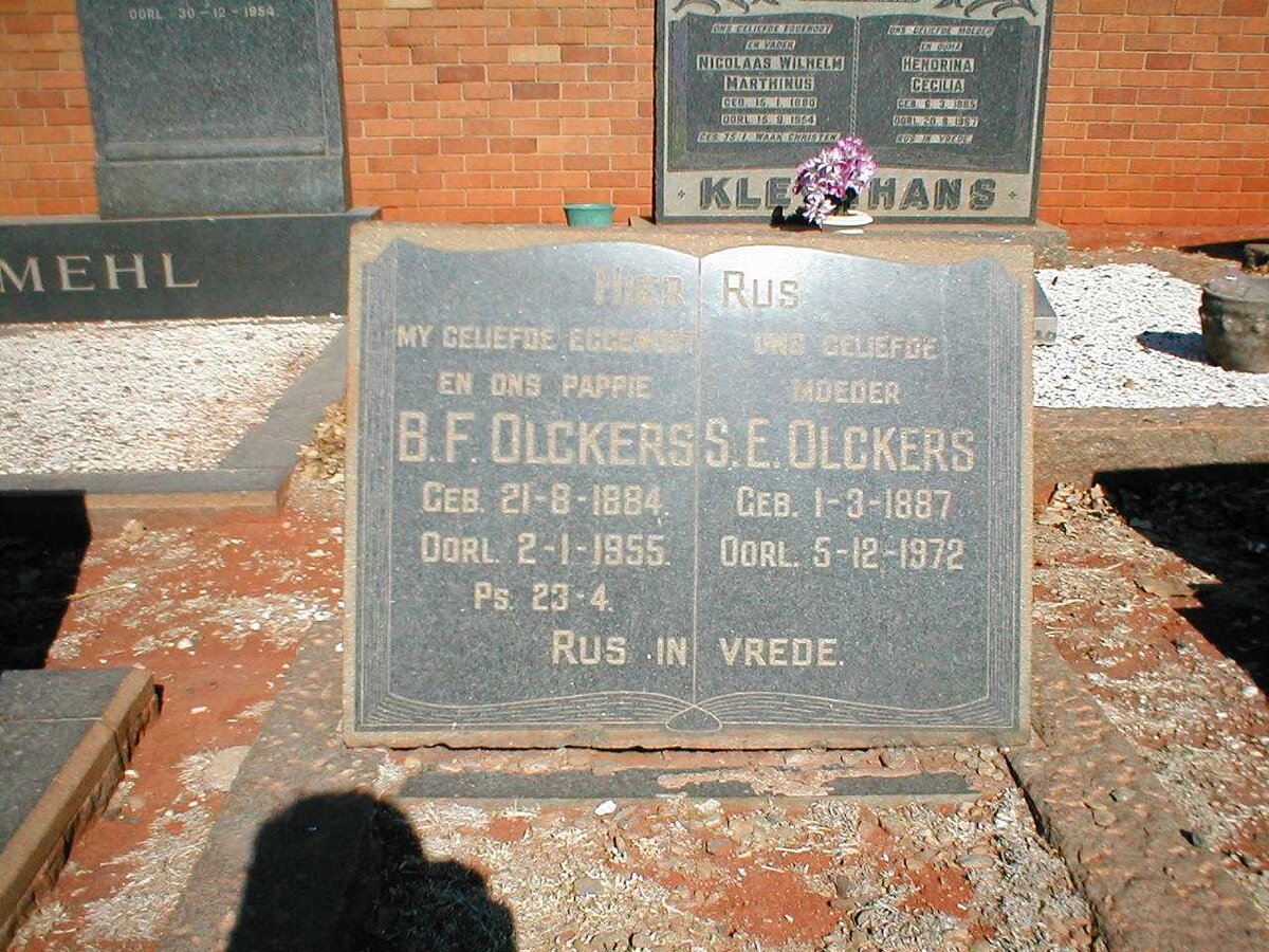 OLCKERS B.F 1884-1955 &amp; S.E 1887-1972