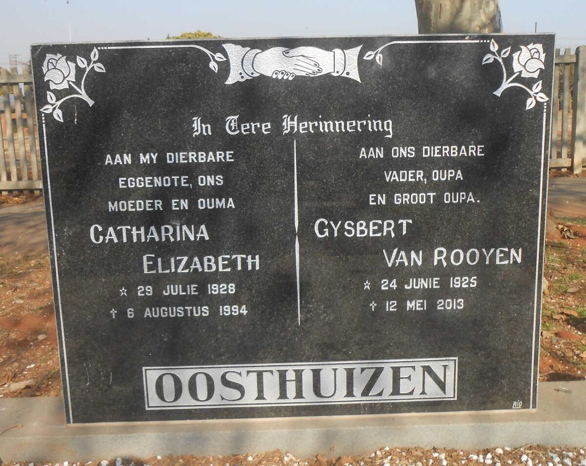 OOSTHUIZEN Gysbert Van Rooyen 1925-2013 &amp; Catharina Elizabeth 1928-1994