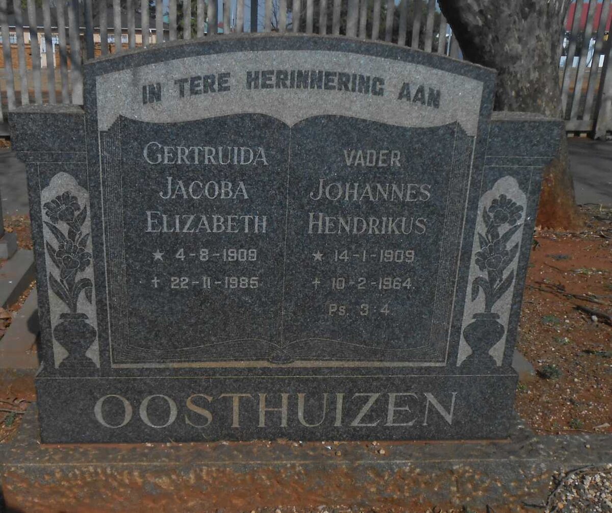OOSTHUIZEN Johannes Hendrikus 1909-1964 &amp; Gertruida Jacoba Elizabeth 1909-1985