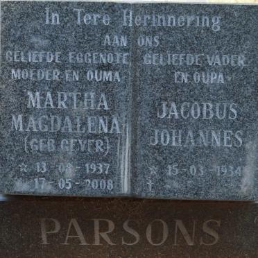 PARSONS Jacobus Johannes -1934 &amp; Martha Magdalena GEYER 1937-2008
