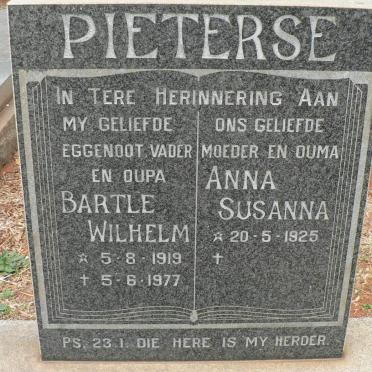 PIETERSE Bartle Wilhelm 1919-1977 &amp; Anna Susanna 1925-
