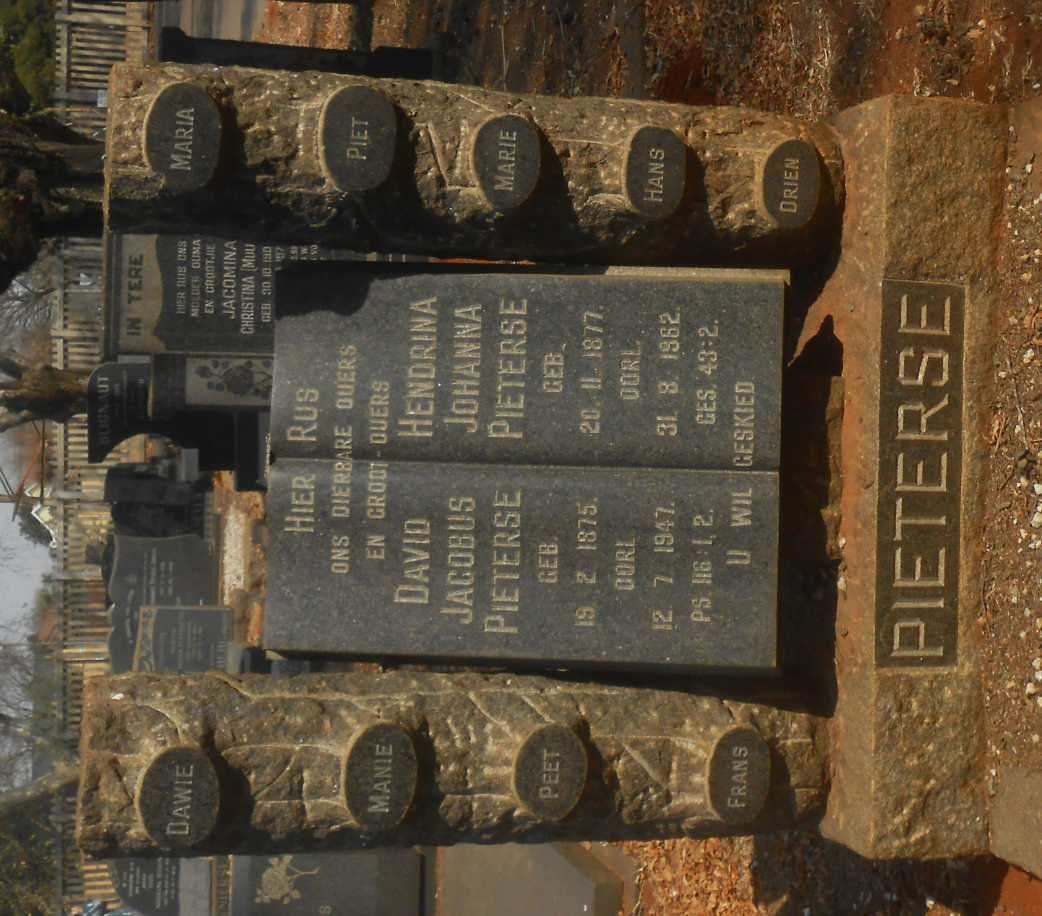 PIETERSE David Jacobus 1875-1947 &amp; Hendrina Johanna 1877-1962