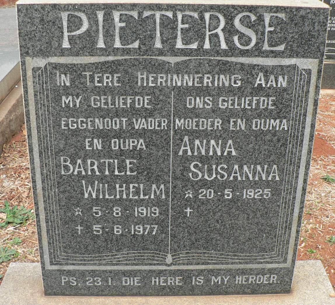 PIETERSE Bartle Wilhelm 1919-1977 &amp; Anna Susanna 1925-