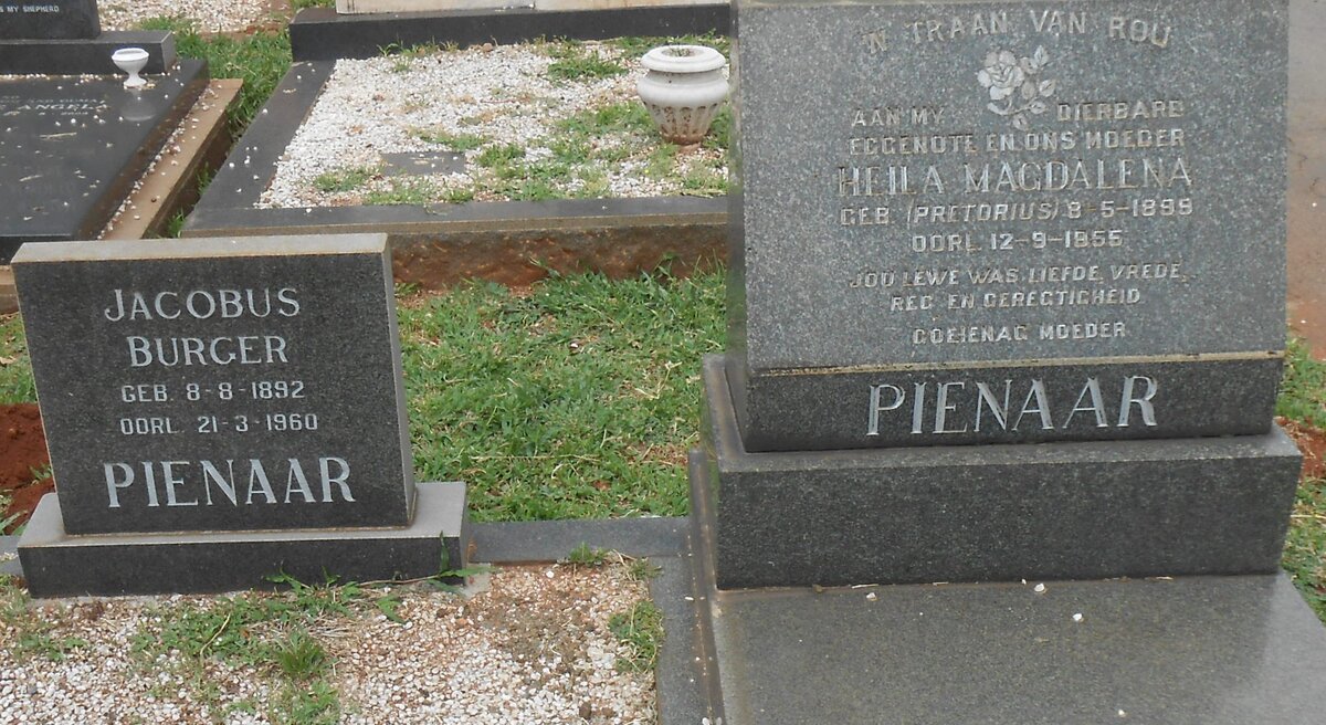 PIENAAR Jan Burger 1892-1960 &amp; Heila Magdalena PRETORIUS 1899-1955