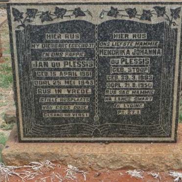 PLESSIS Jan, du 1861-1945 &amp; Hendrika Johanna STOOP 1893-1950