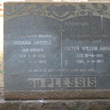 PLESSIS Pieter Willem Abram, du 1890-1953 &amp; Susara Jacoba KRUGER 1896-1972