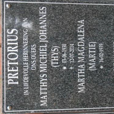 PRETORIUS Matthys Michiel Johannes 1938-2014 &amp; Martha Magdalena 1939-