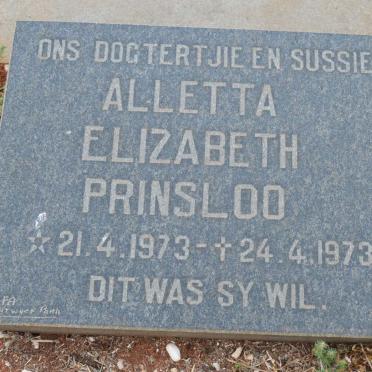 PRINSLOO Alletta Elizabeth 1973-1973