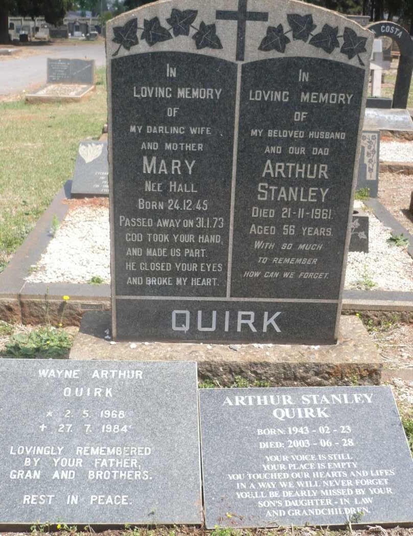QUIRK Arthur Stanley -1961 &amp; Mary HALL 1945-1973 :: QUIRK Wayne Arthur 1968-1984 :: QUIRK Arthur Stanley 1923-1928