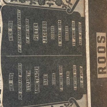 ROOS Pieter Jacobus 1894-1951 &amp; Elizabeth Ahmetnager RABE 1898-1955