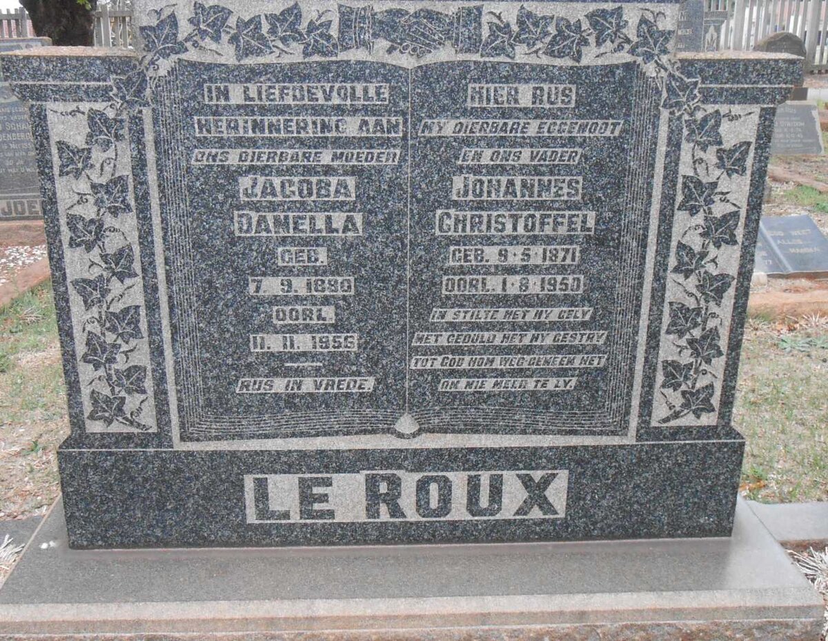 ROUX Johannes Christoffel, le 1871-1950 &amp; Jacoba Danella 1880-1956